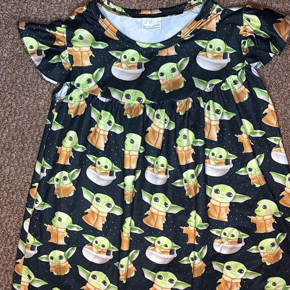 Black Dress with Green and Brown Character Print